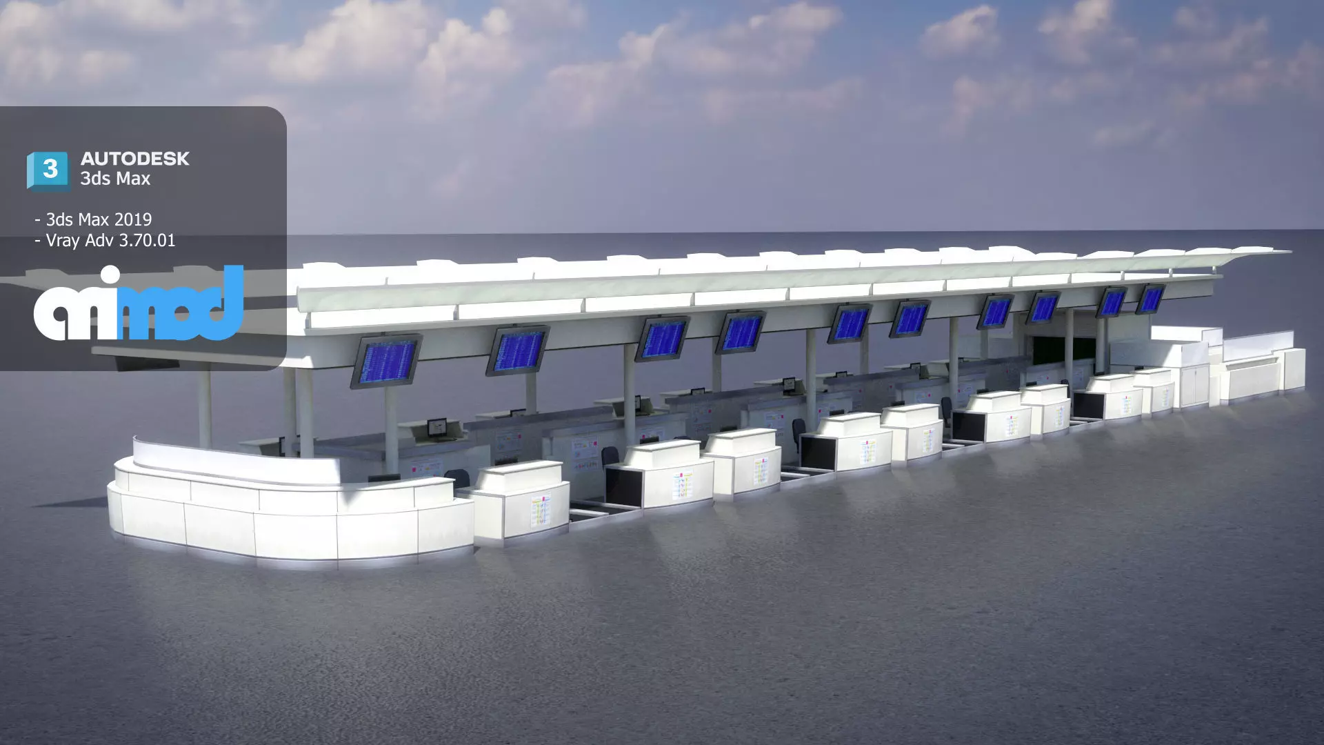 Airport Check In Counter 3D model_0
