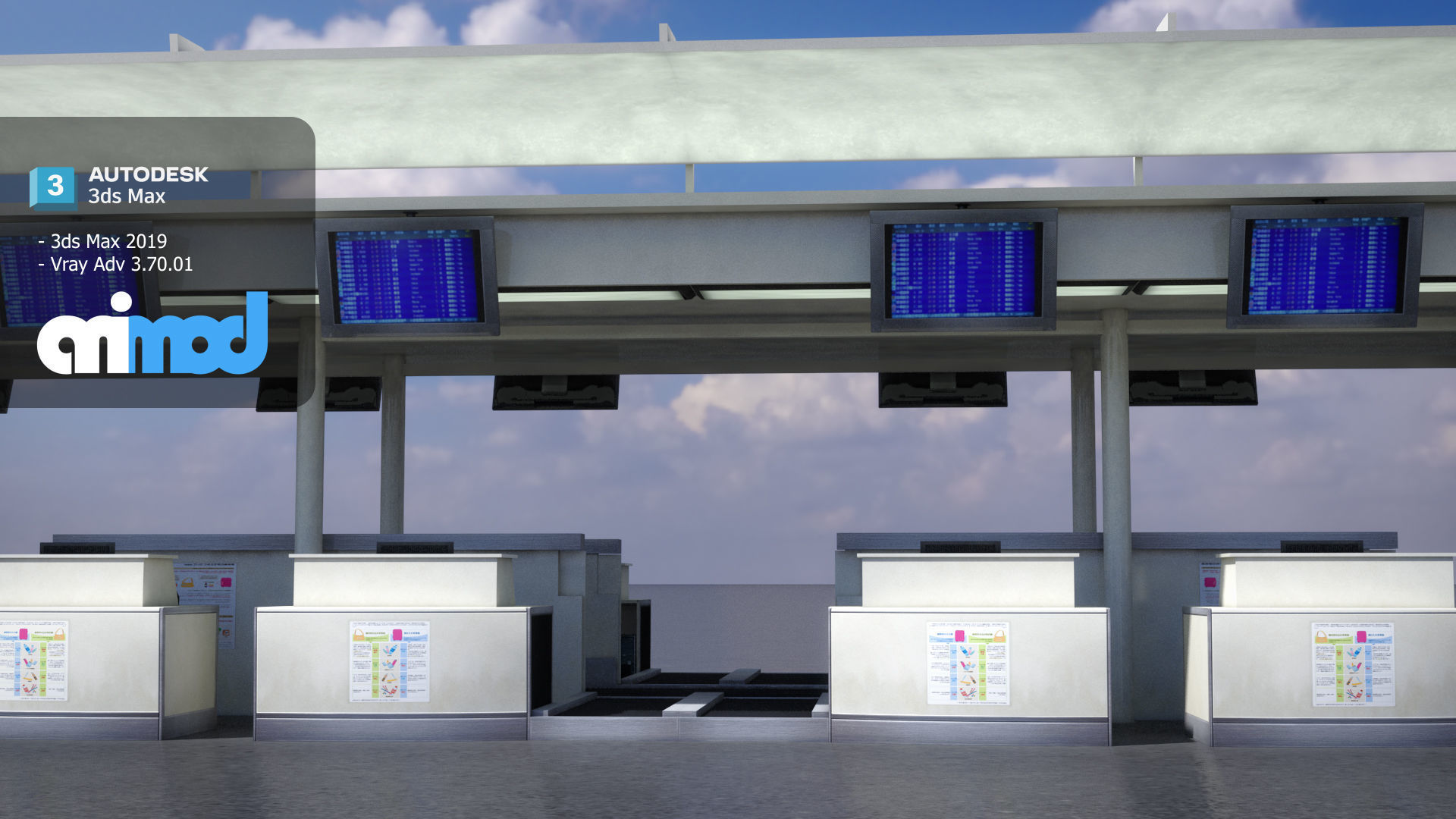 Airport Check In Counter 3D model_2