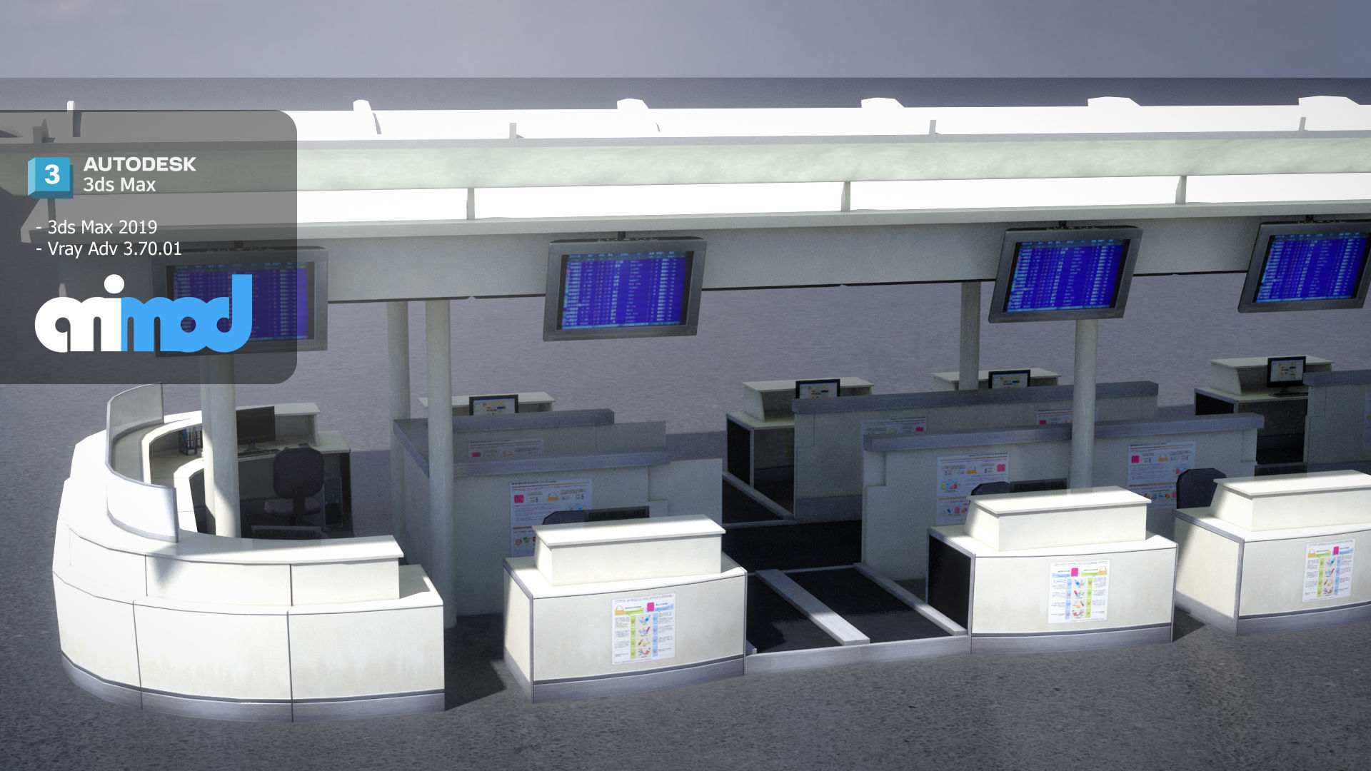 Airport Check In Counter 3D model_1