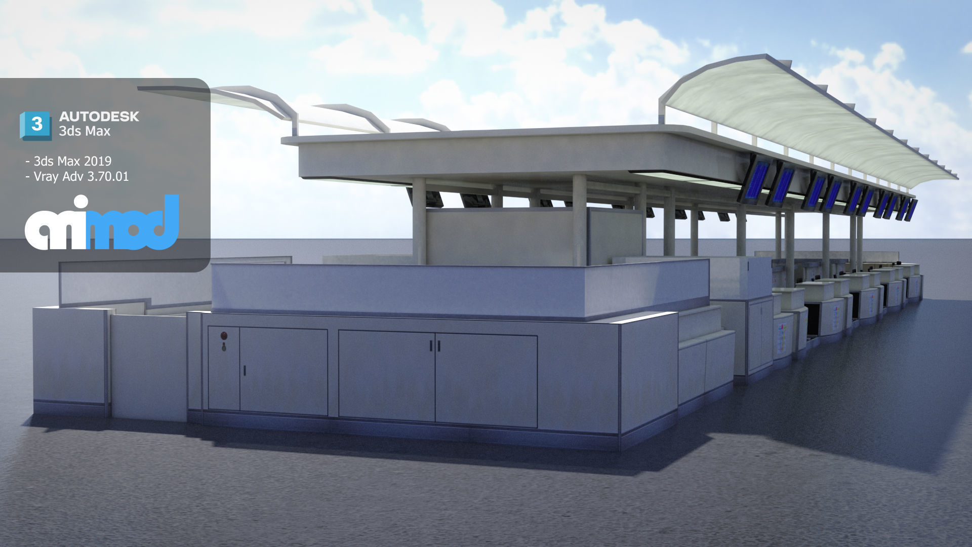 Airport Check In Counter 3D model_3