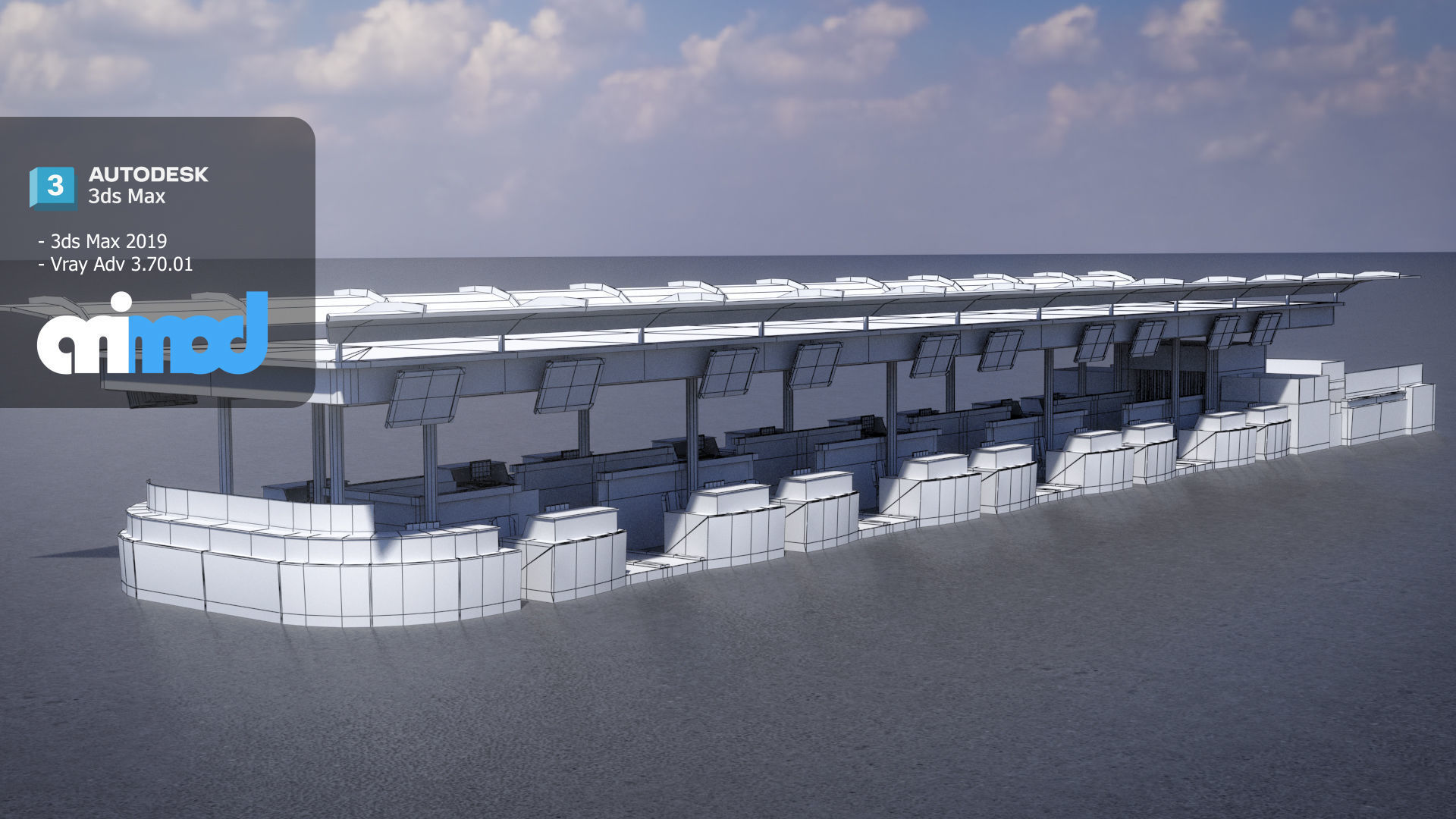 Airport Check In Counter 3D model_7