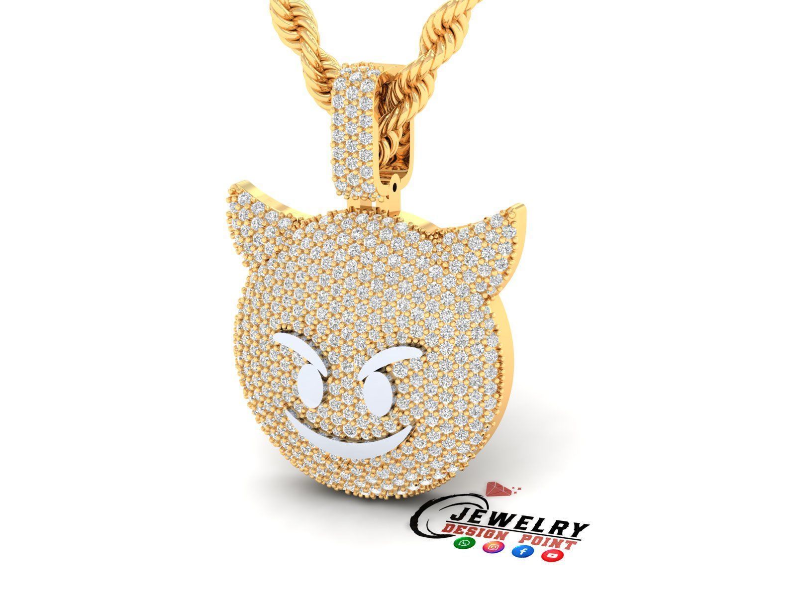 Custom Smiling Face with Horns - Angry Face Emoji Pendant 3D print model_2