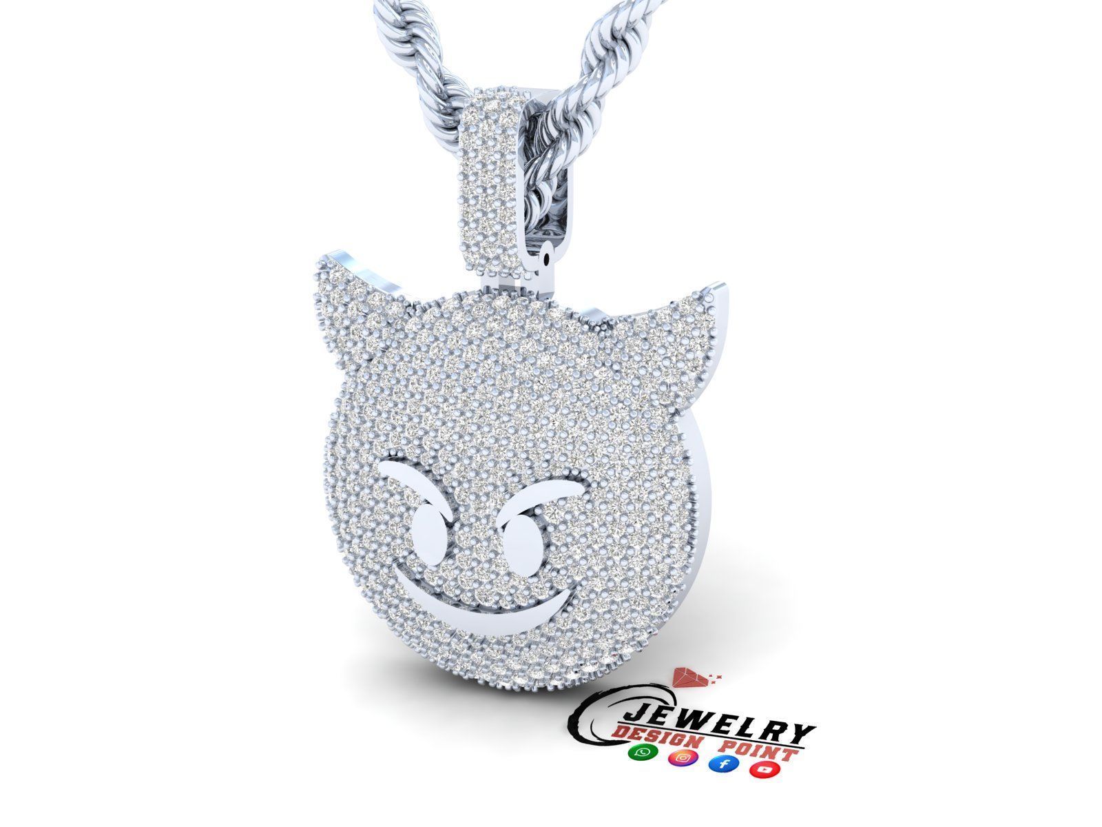 Custom Smiling Face with Horns - Angry Face Emoji Pendant 3D print model_3