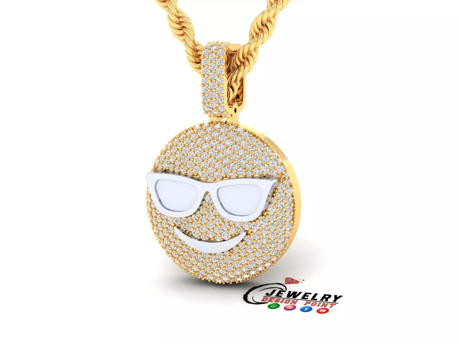 Custom Smiling Face with Sunglasses Emoji Diamond Pendant  3D print model_0