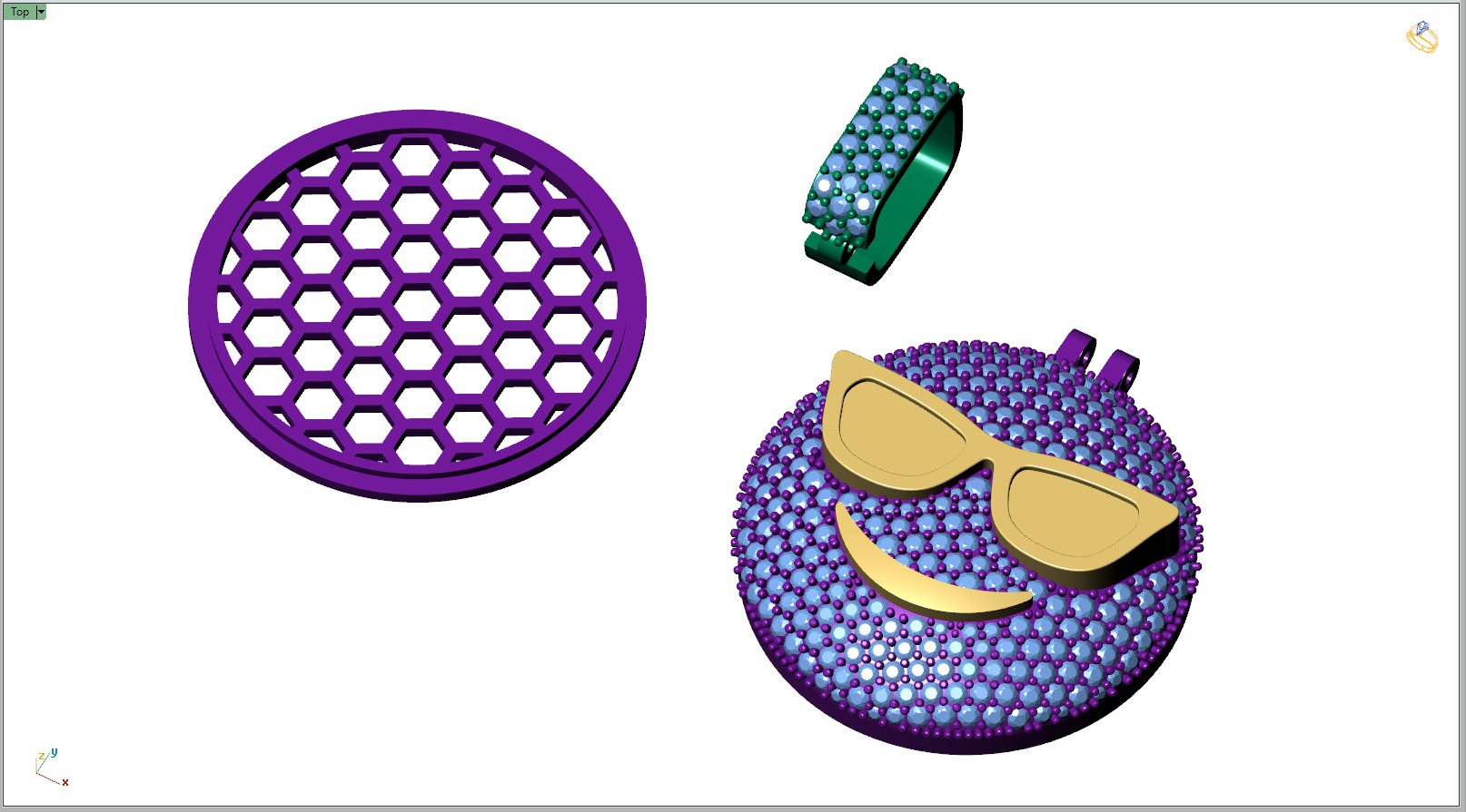 Custom Smiling Face with Sunglasses Emoji Diamond Pendant  3D print model_11
