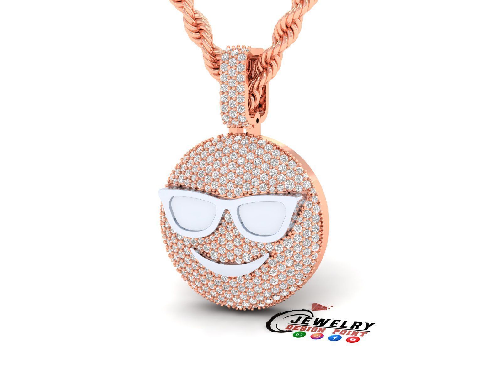 Custom Smiling Face with Sunglasses Emoji Diamond Pendant  3D print model_3