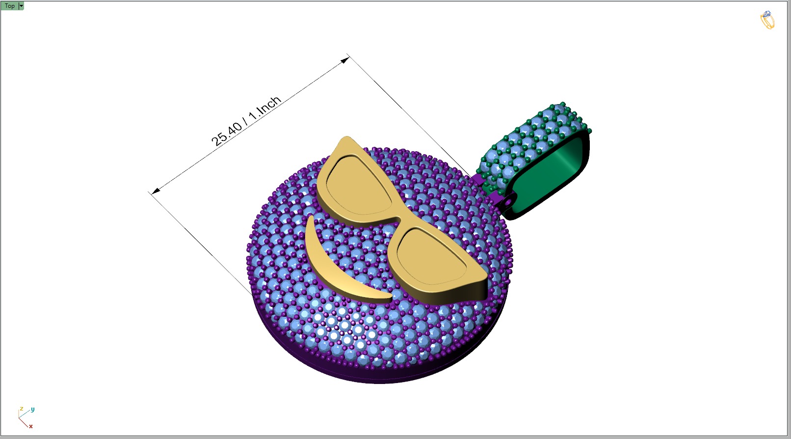 Custom Smiling Face with Sunglasses Emoji Diamond Pendant  3D print model_4