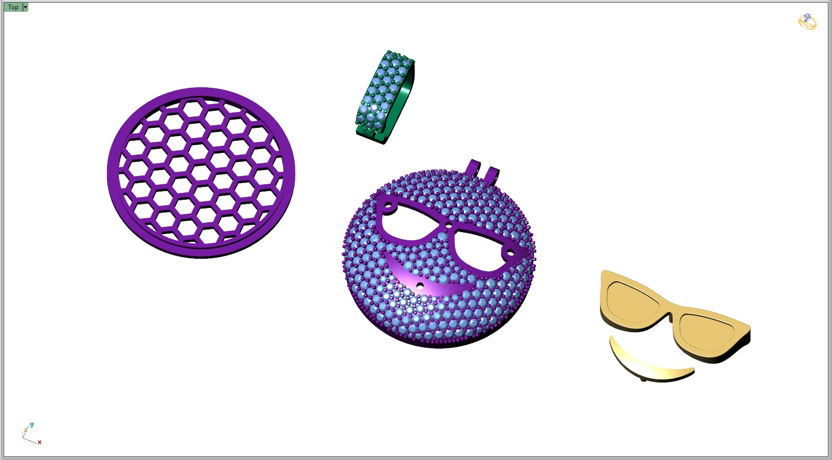 Custom Smiling Face with Sunglasses Emoji Diamond Pendant  3D print model_13