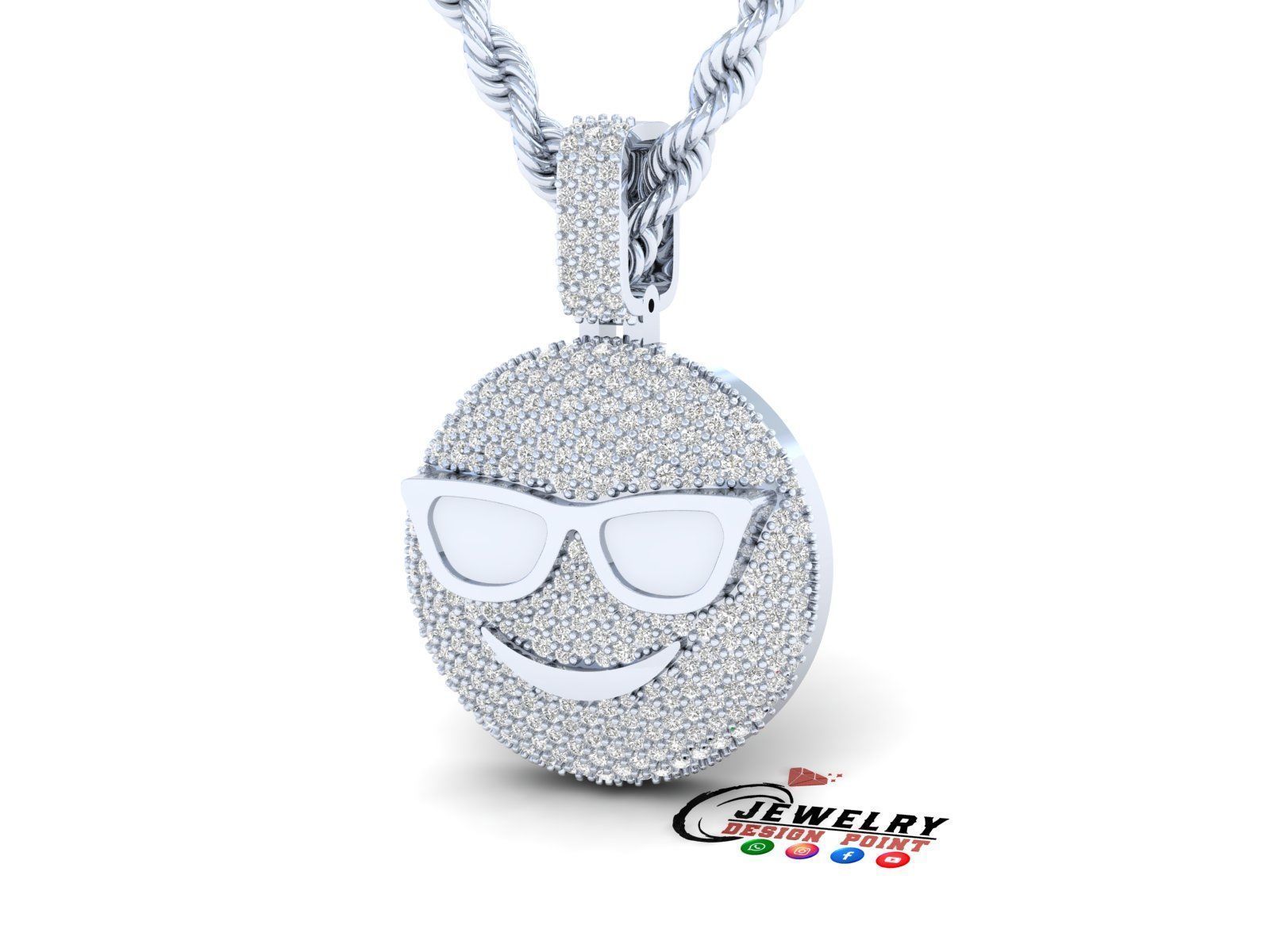 Custom Smiling Face with Sunglasses Emoji Diamond Pendant  3D print model_2