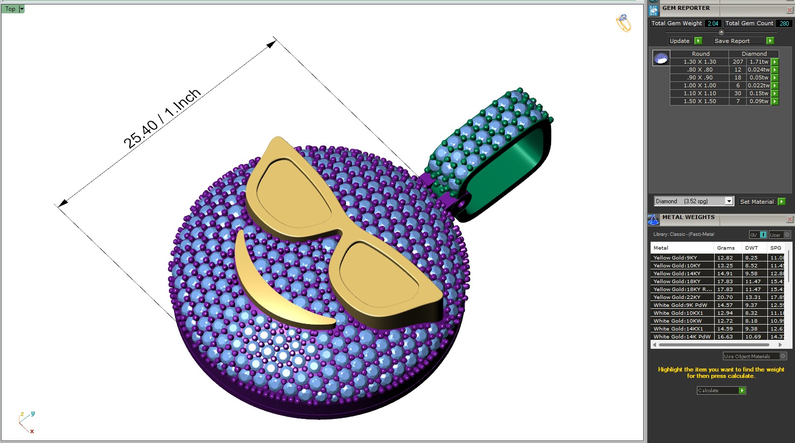 Custom Smiling Face with Sunglasses Emoji Diamond Pendant  3D print model_6