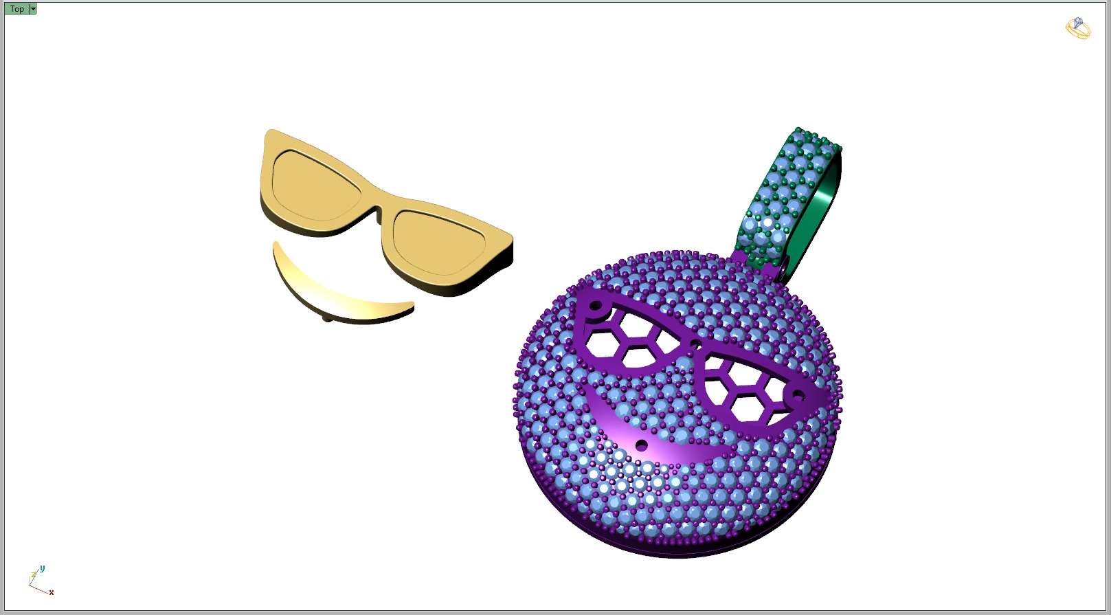 Custom Smiling Face with Sunglasses Emoji Diamond Pendant  3D print model_9