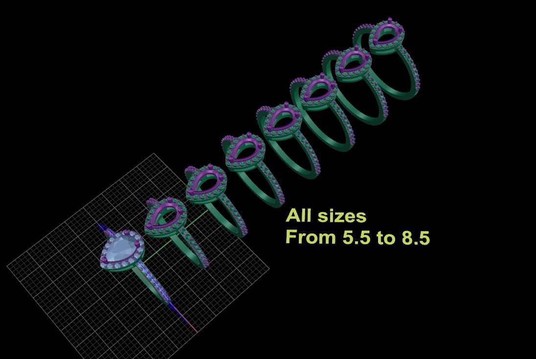 Pear halo engagement ring 3D print model_1