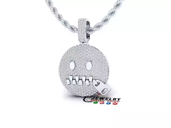 Custom Zipper Mouth Face Emoji Diamond Pendant - Emoji Necklace
