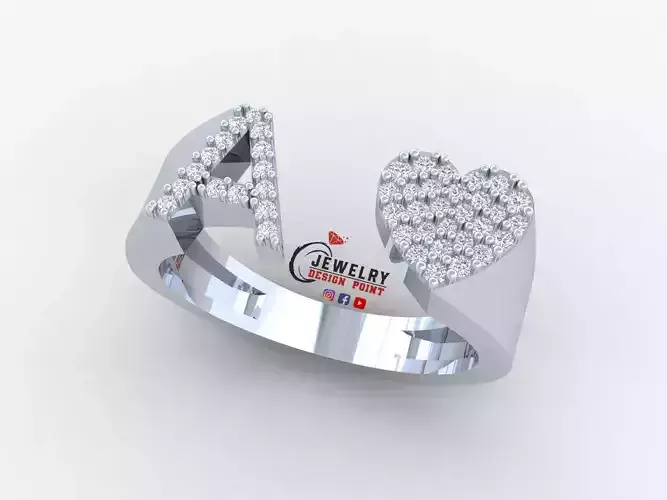 Custom Alphabet Heart Diamond Ring  AtoZ Love Ring Letters Ring