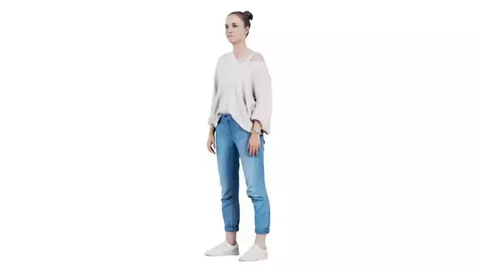 Relaxed Woman in Jeans and White Top Low-poly 3D model