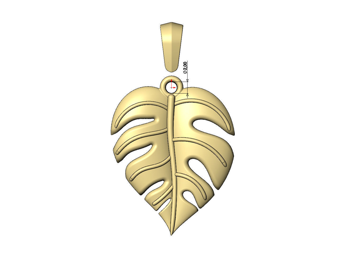 Monstera leaf pendant charm with bail 3D print model_7
