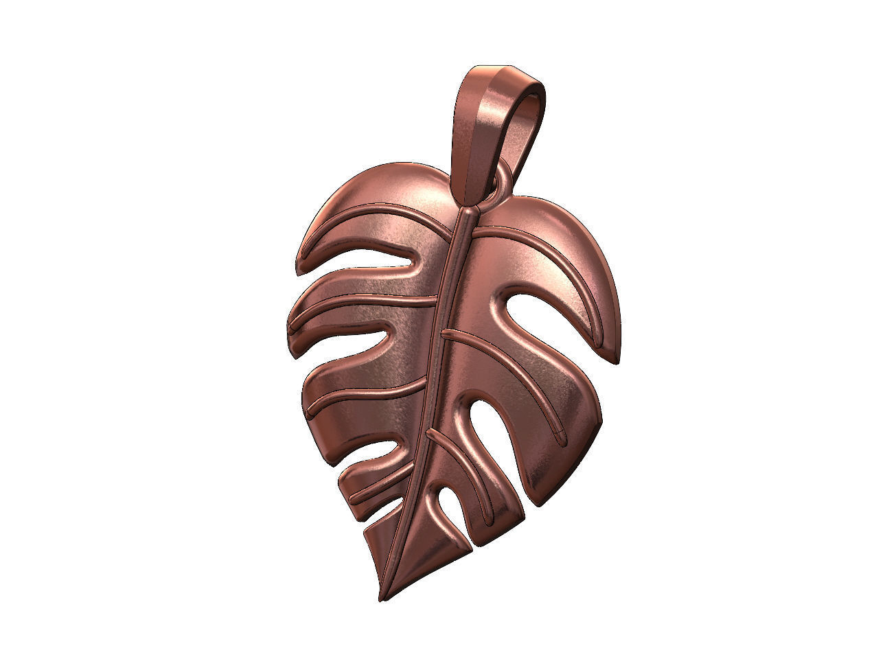 Monstera leaf pendant charm with bail 3D print model_12