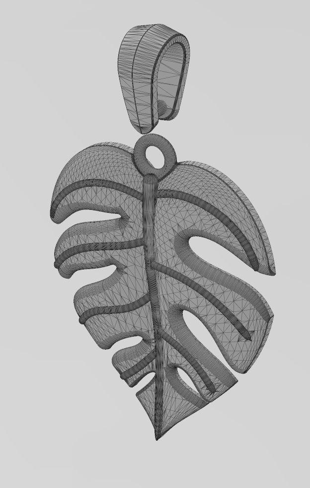 Monstera leaf pendant charm with bail 3D print model_14