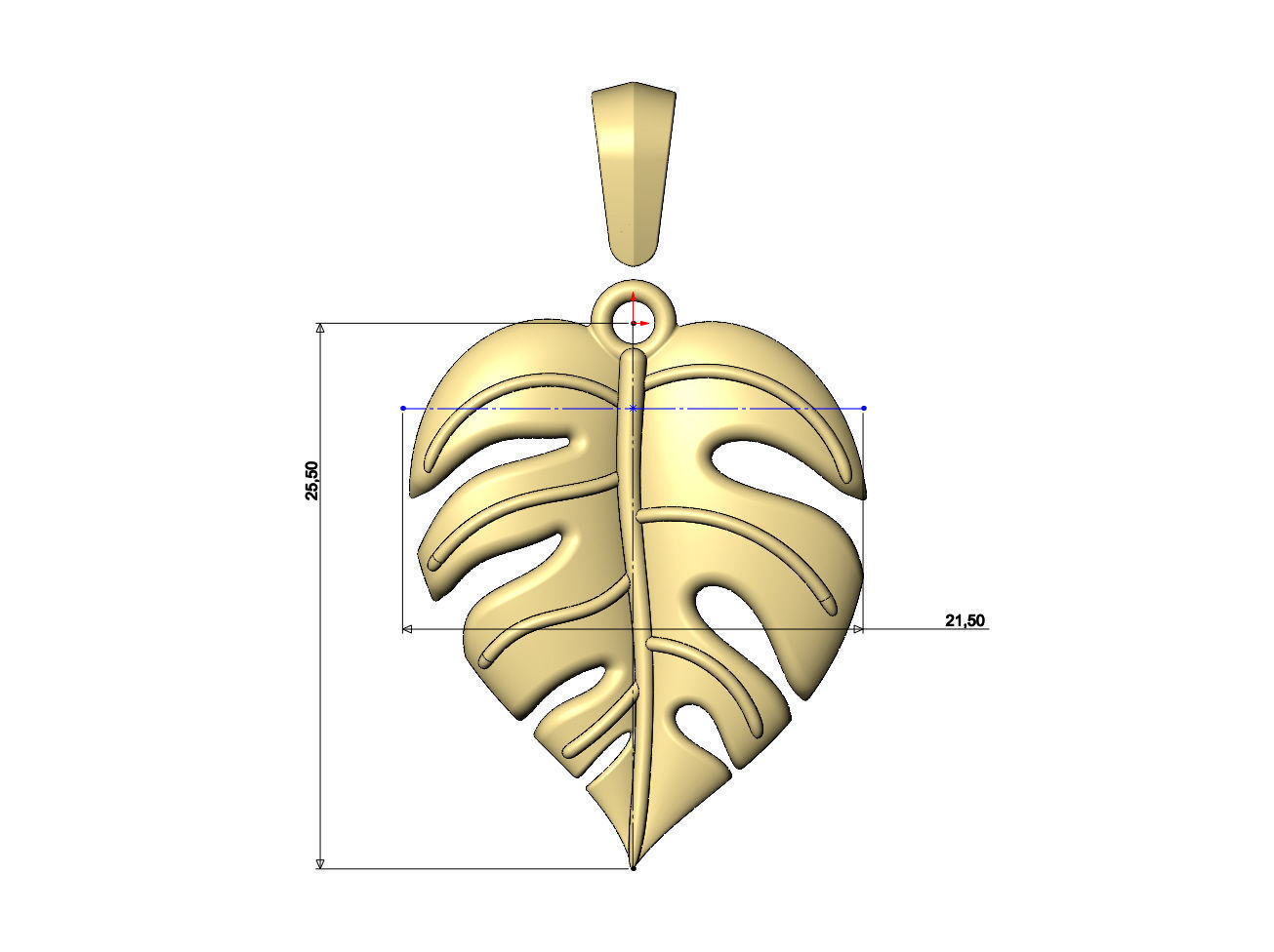 Monstera leaf pendant charm with bail 3D print model_6