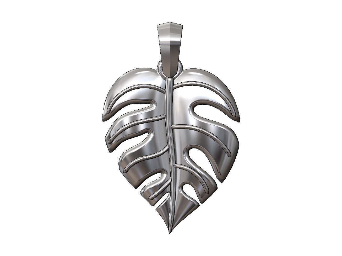 Monstera leaf pendant charm with bail 3D print model_11