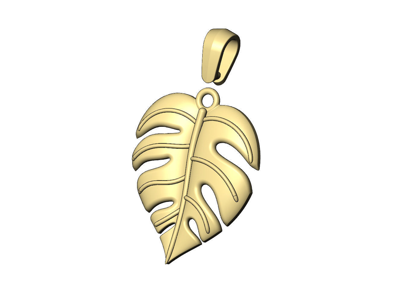 Monstera leaf pendant charm with bail 3D print model_5