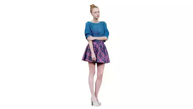 Sexy Woman with Long Legs Skirt White Heels and Knit Transparant Pull Posing 2