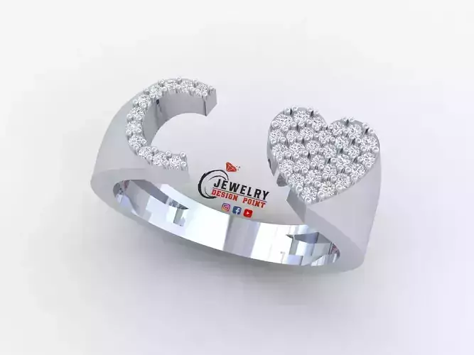 Custom Alphabet Heart Diamond Ring  AtoZ Love Ring Letters Ring