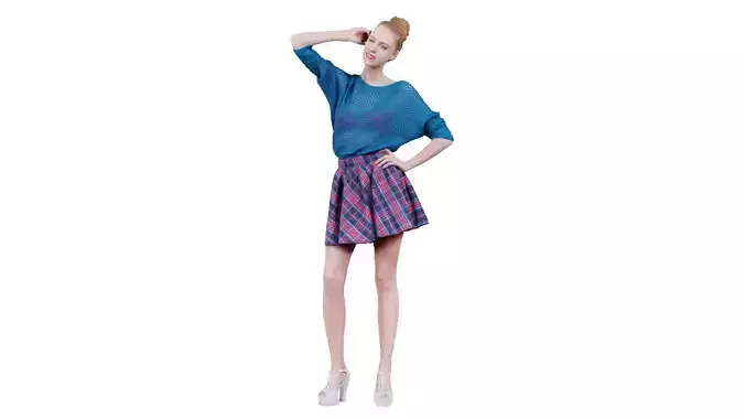 Sexy Woman with Long Legs Skirt White Heels and Knit Transparant Pull Posing 3