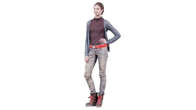Smiling Woman in Casual Clothing Low-poly 3D model