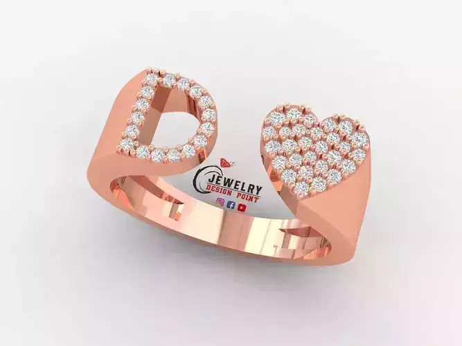 Custom Alphabet Heart Diamond Ring  AtoZ Love Ring Letters Ring