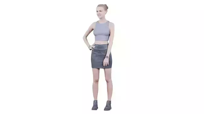 Smiling Woman in Leather Skirt