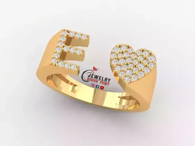 Custom Alphabet Heart Diamond Ring  AtoZ Love Ring Letters Ring