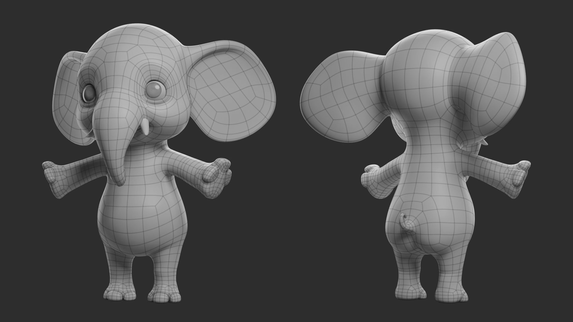 Elephant Cartoon Low-poly 3D model_6