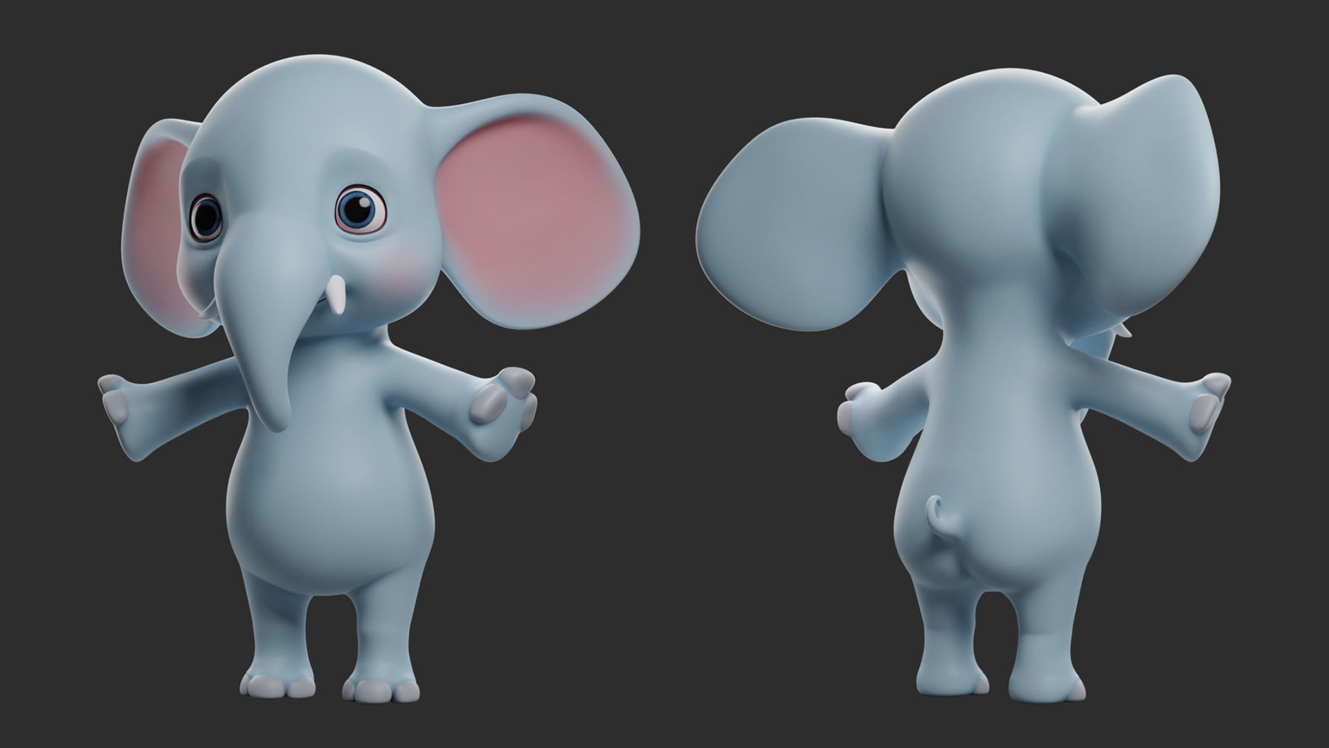 Elephant Cartoon Low-poly 3D model_4