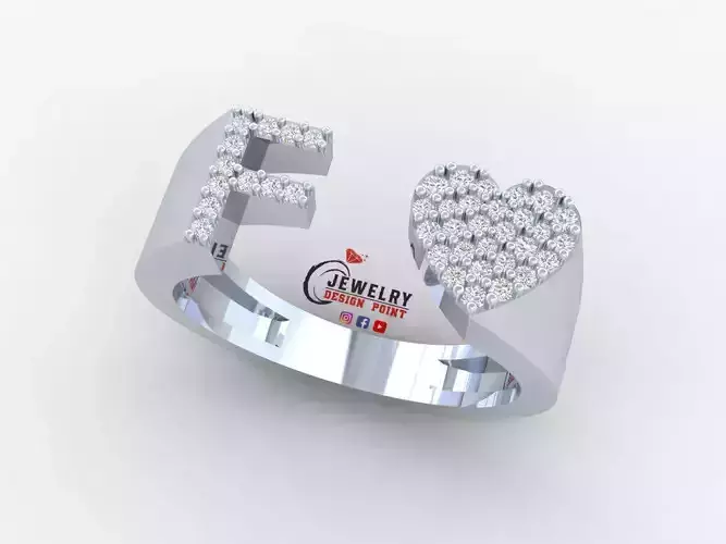 Custom Alphabet Heart Diamond Ring  AtoZ Love Ring Letters Ring
