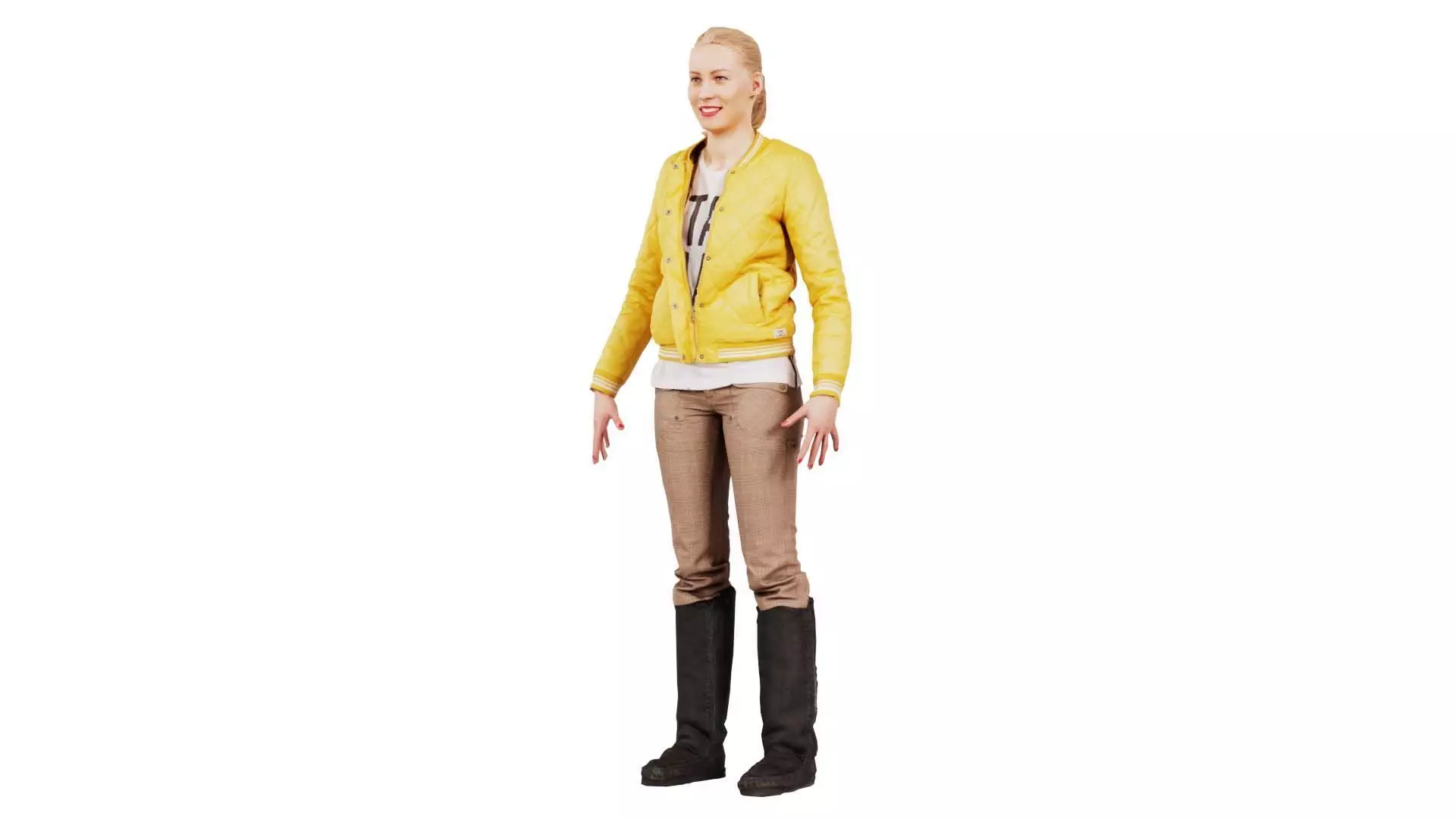 Standard Pose Casual Blonde Model in Yellow Jacket and Boots Low-poly 3D model