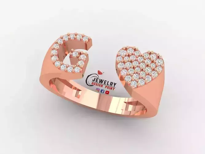 Custom Alphabet Heart Diamond Ring  AtoZ Love Ring Letters Ring