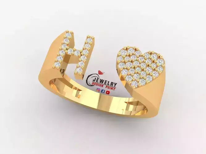 Custom Alphabet Heart Diamond Ring  AtoZ Love Ring Letters Ring