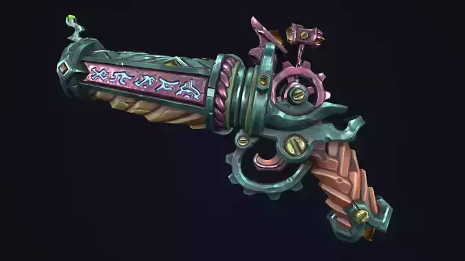 Fantasy dwarf pistol Low-poly 3D model
