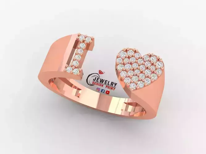 Custom Alphabet Heart Diamond Ring  AtoZ Love Ring Letters Ring