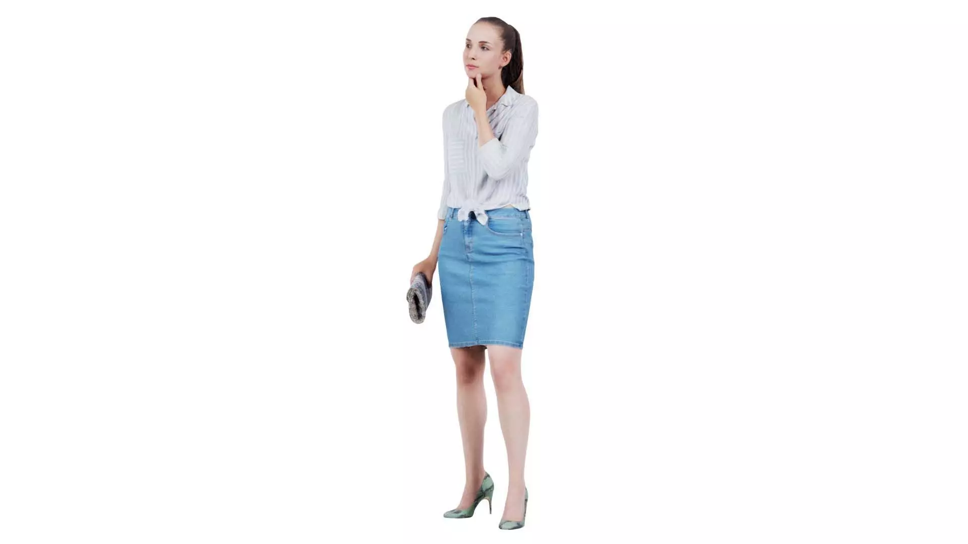 Thinking Woman in Jeans Outfit Low-poly 3D model