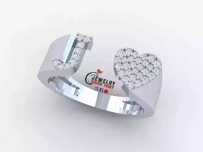 Custom Alphabet Heart Diamond Ring  AtoZ Love Ring Letters Ring