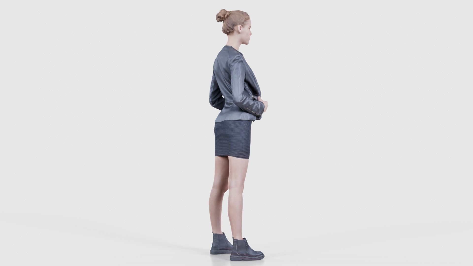 Tough Look Woman in Leather Jacket and Red Top Low-poly 3D model_20