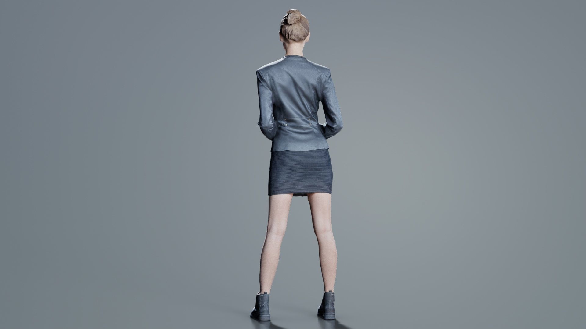 Tough Look Woman in Leather Jacket and Red Top Low-poly 3D model_7