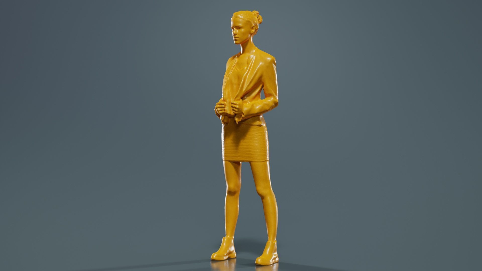 Tough Look Woman in Leather Jacket and Red Top Low-poly 3D model_12