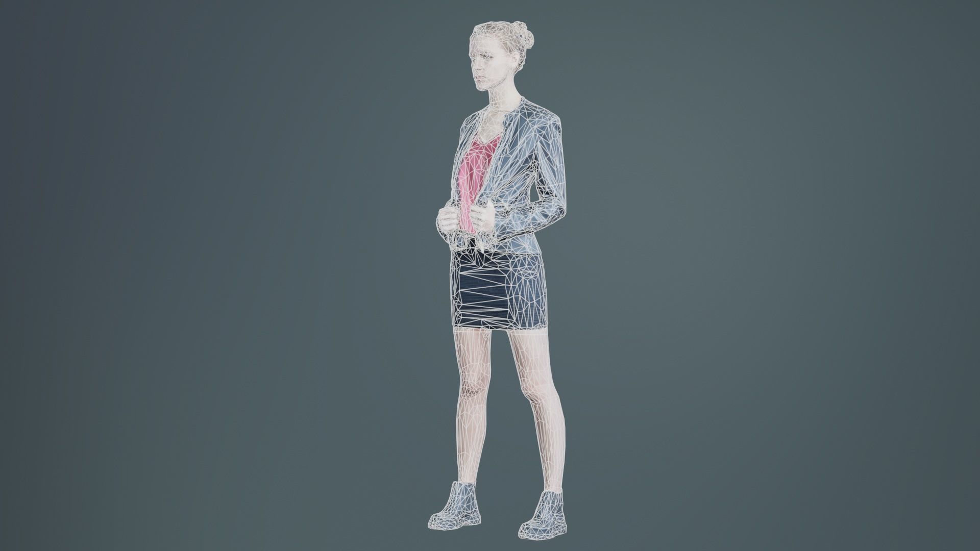 Tough Look Woman in Leather Jacket and Red Top Low-poly 3D model_9
