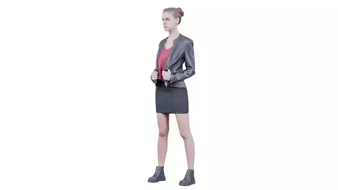 Tough Look Woman in Leather Jacket and Red Top Low-poly 3D model