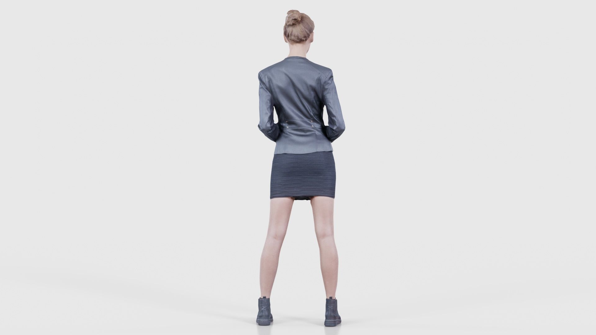 Tough Look Woman in Leather Jacket and Red Top Low-poly 3D model_23