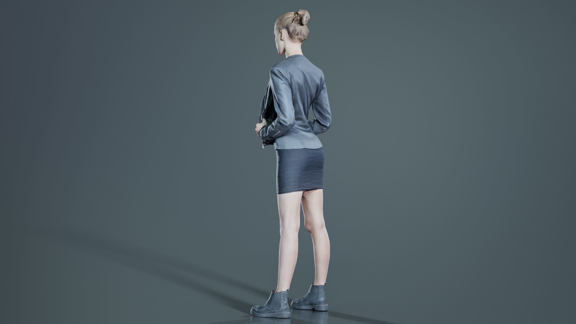 Tough Look Woman in Leather Jacket and Red Top Low-poly 3D model_8