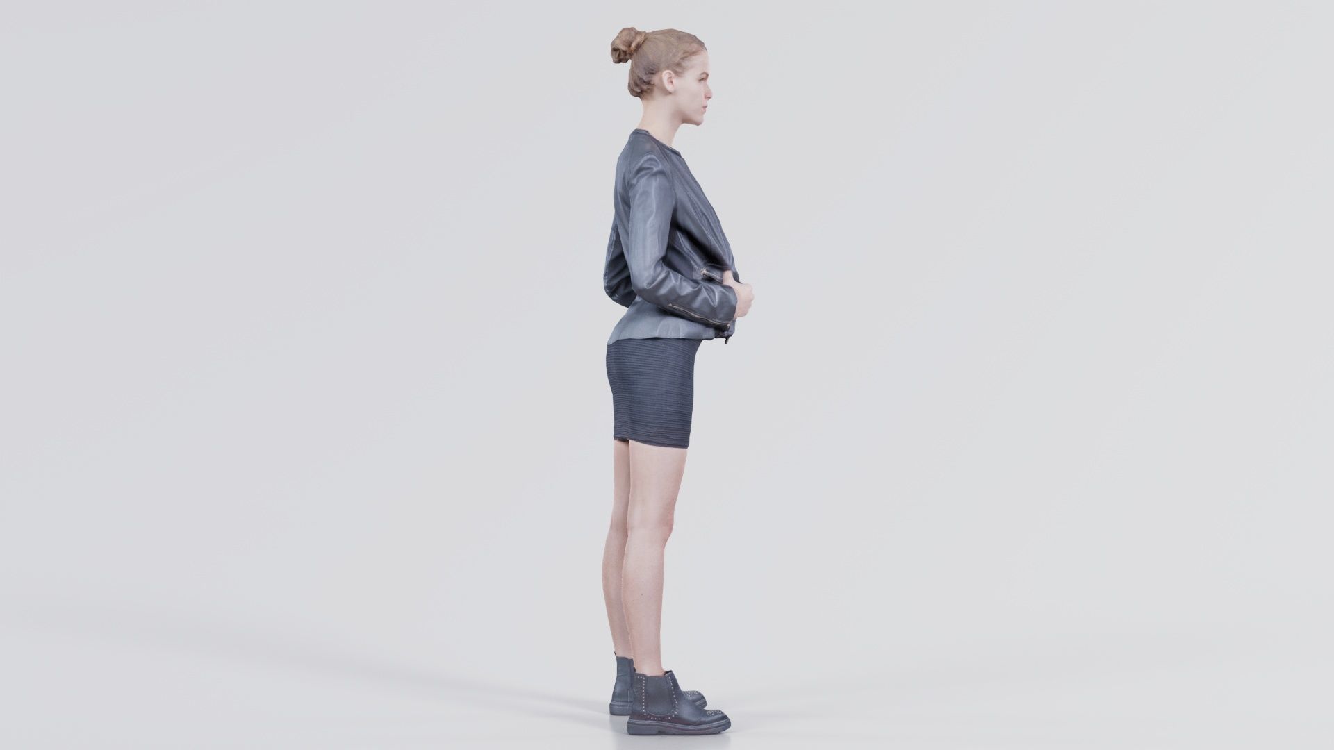 Tough Look Woman in Leather Jacket and Red Top Low-poly 3D model_1